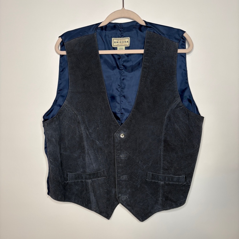 Vintage Arizona Jeans Navy Blue Suède 4 Button Vest Size Large